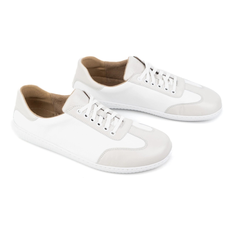 WASAK Zapatos de cuero minimalista de hombres descalzos 0742W White blanco