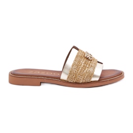 Chanclas de cuero con un detalle decorativo y una trenza Zazoo 40426 Zloty dorado