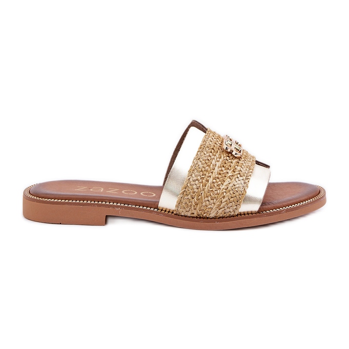 Chanclas de cuero con un detalle decorativo y una trenza Zazoo 40426 Zloty dorado