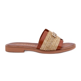 Chanclas de cuero con detalles decorativos y trenza Zazoo 40426 Brown marrón