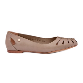 Zazoo 10009 cómodo ballerinas de cuero de cuero beige oscuro