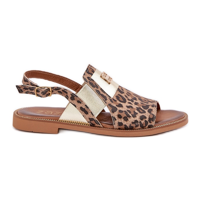 Zazoo 40385 Sandalias de cuero para mujeres con leopardo estampado marrón