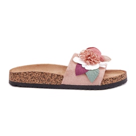 Chanclas para mujeres con flores en una plataforma de corcho rosa