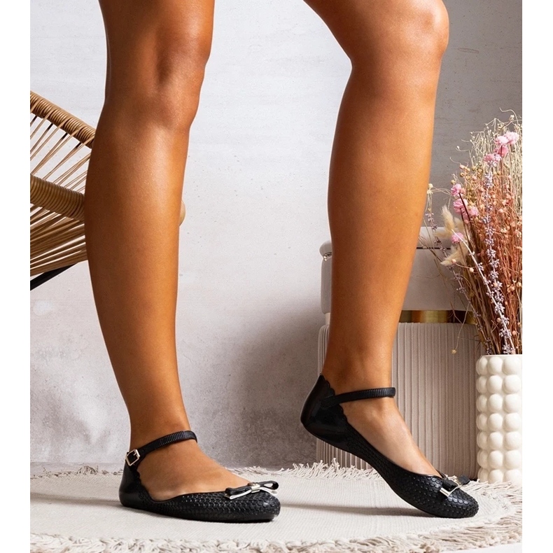 D/GMR Ballerinas negras para mujeres hechas de goma con arco y cierre negro D/GMR Ballerinas negras para mujeres hechas de goma con arco y cierre negro