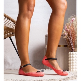 D/GMR Ballerinas de mujeres rosa con goma con arco y broche de brezo rosado