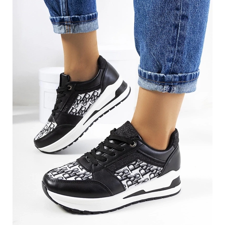 D/GMR Zapatillas de zapatos deportivos negros en una suela gruesa -up aloisia
