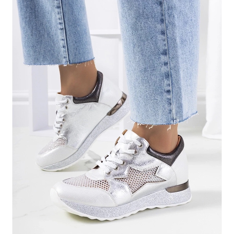 D/GMR Zapatos deportivos metálicos blancos de encaje: zapatillas de zapatillas abiertas torres