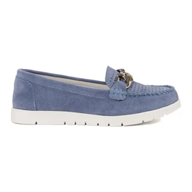 Goodin Mocasines azul de cuero con una cadena en la plataforma