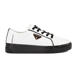 Goodin Zapatillas blancas y negras de cuero en una suela gruesa blanco