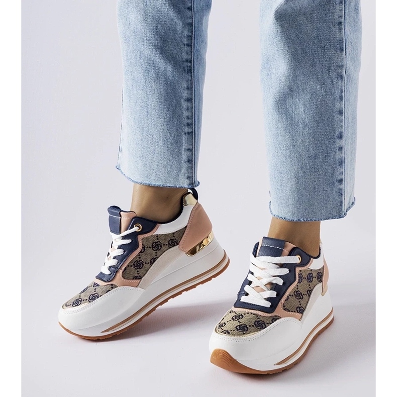 D/GMR Zapatillas con cuña Rouxi blancas y rosas blanco D/GMR Zapatillas con cuña Rouxi blancas y rosas blanco