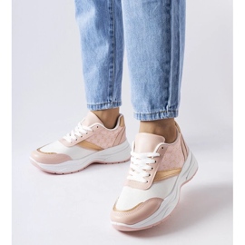 D/GMR Zapatillas rosas y blancas con detalles dorados tipo duffy. rosado