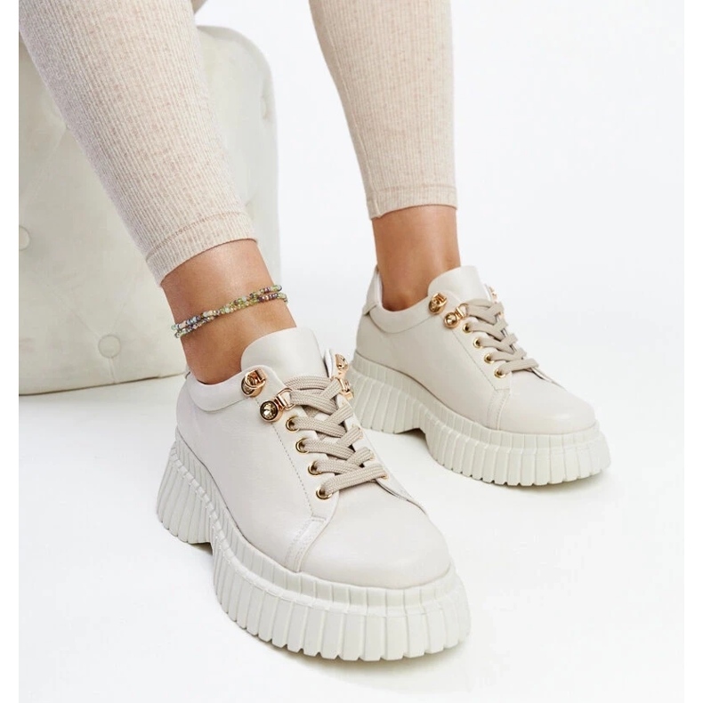 D/GMR Zapatillas de cuero beige claro de Karino