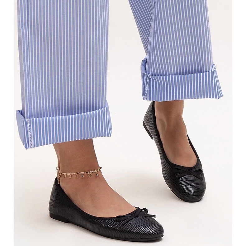 Bailarinas negras con lazo y aplicación de piel Rosaly negro