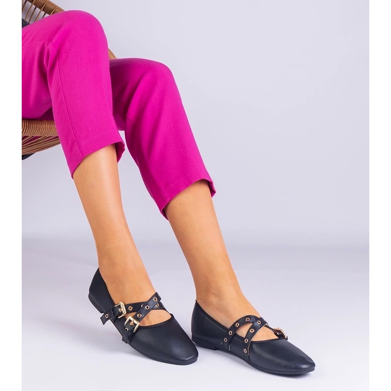 D/CEO Ballerinas negras hechas de eco -ulather decorado con hebillas Emmarino negro