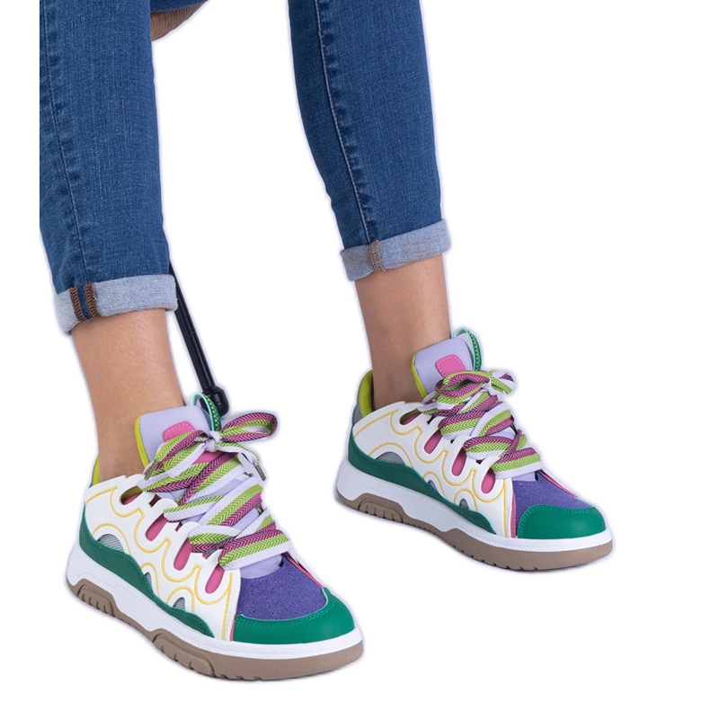 Zapatillas de deporte de mujeres verdes con cordones decorativos
