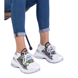 Zapatillas blancas para mujeres con presión colorida blanco