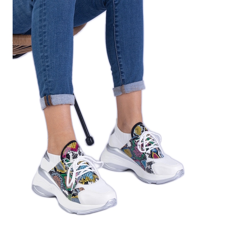 Zapatillas blancas para mujeres con presión colorida blanco