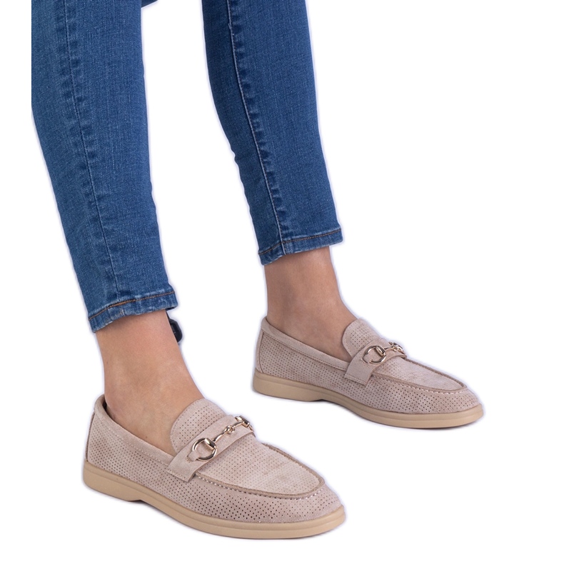 Mocasines de ekozamszamowe marrón con una decoración dorada