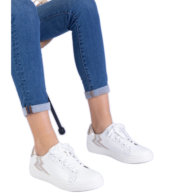 Zapatillas blancas para mujeres con relieve y brillo blanco