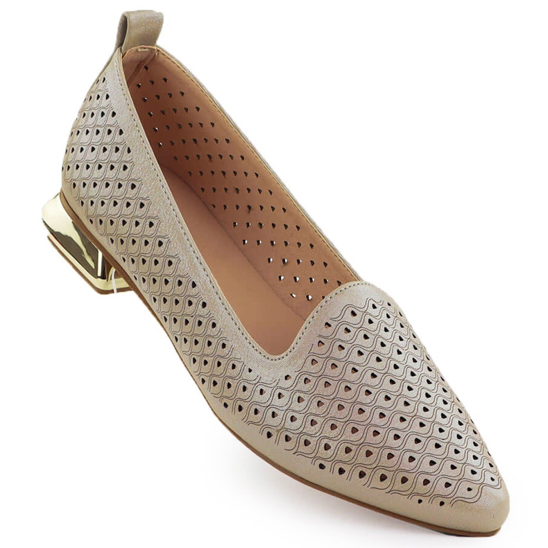 Zapatos de mujer en un tacón decorativo abierta beige Potocki SZ12574