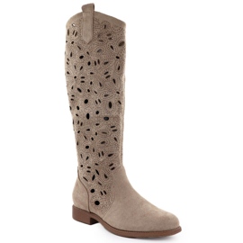 Botas de Openwork Women Suede Beige S.Barski Hy51-176