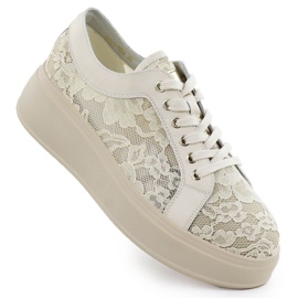Zapatos en la plataforma de encaje beige S.Barski Hy51-059