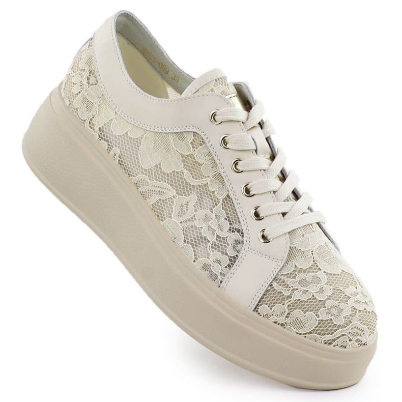 Zapatos en la plataforma de encaje beige S.Barski Hy51-059