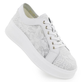 S.Barski Zapatos en la plataforma de encaje Białe S. Barski Hy51-059 blanco