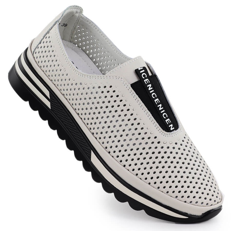 S.Barski Zapatos de cuero para mujeres, Openwork Beige S. Barski LR51-672