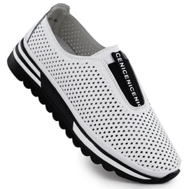 Zapatos de cuero para mujeres resbaló a Fastwork White S.Barski LR51-672 blanco