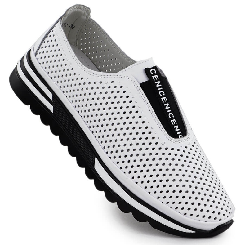 Zapatos de cuero para mujeres resbaló a Fastwork White S.Barski LR51-672 blanco
