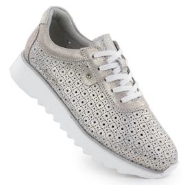 S.Barski Zapatos de cuero para mujeres en la plataforma Openwork Złote S. Barski LR51-927 dorado