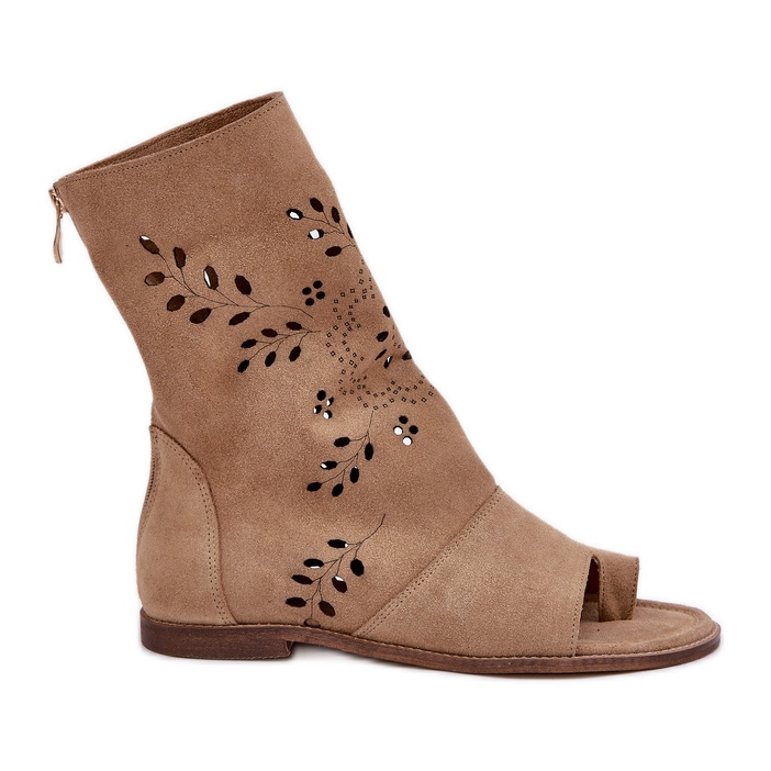 Zazoo 3437 Sandalias de ante con cremallera superior para mujer, color beige