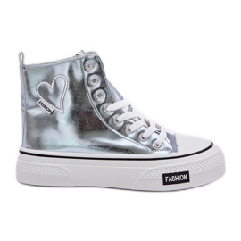 Zapatillas metálicas altas de las mujeres con corazones azules Zapatillas metálicas altas de las mujeres con corazones azules