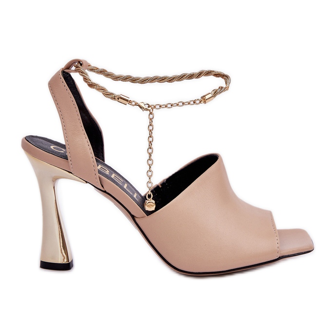 Sandalias de cuero en un tacón alto con un brazalete decorativo de chebello 4440 beige