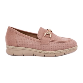 Mocasines a fuego lento con un detalle dorado y una trenza rosa de yute rosado