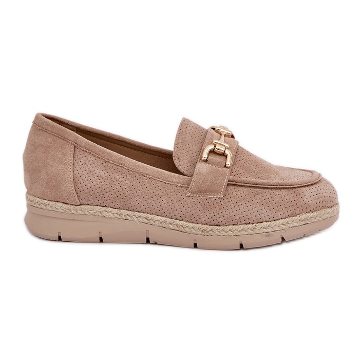 Mocasines con un detalle dorado y una trenza beige de yute