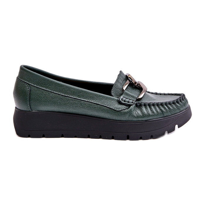 Zazoo 10141 Mocasines De Piel Con Plataforma Con Adorno, Verde Oscuro