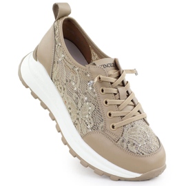 Vinceza Zapatillas para mujeres zapatillas con encaje beige vincza 66783