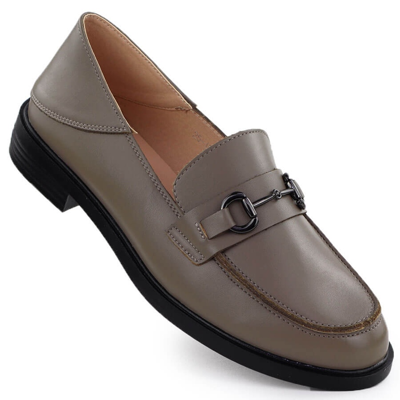Zapatos de cuero para mujeres cómodos mocasines oscuro beige Vinceza 18107