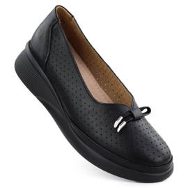 Zapatos de cuero para mujeres en la plataforma Black Vinceza 7896 Openwork negro