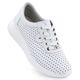 Zapatos de cuero para mujeres en la elevación de Openwork White Vinceza 79532 blanco