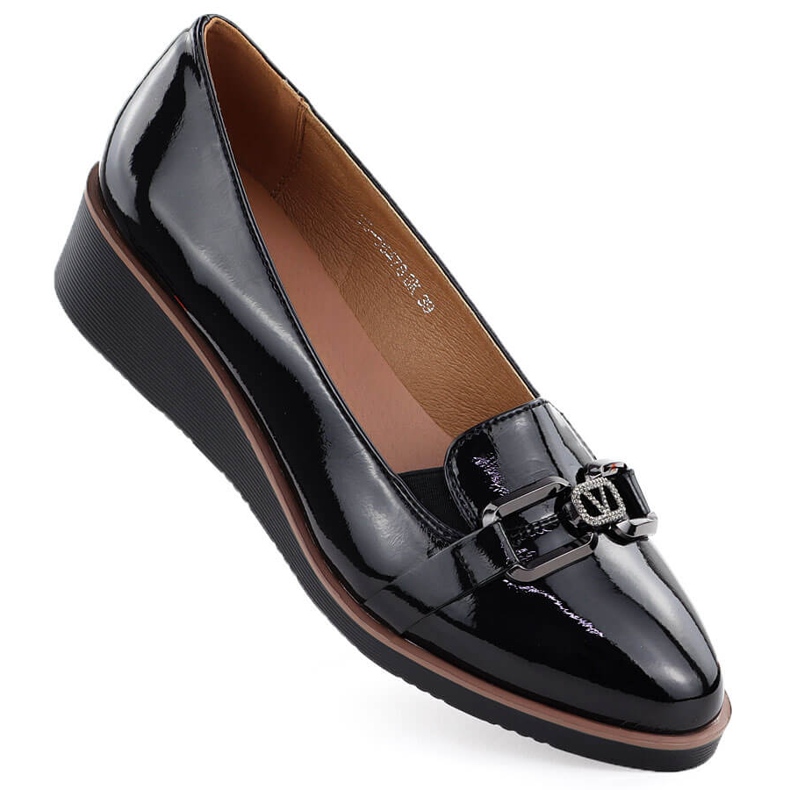 Zapatos de mujer lacados en cuñas negras Vinceza 58478 negro