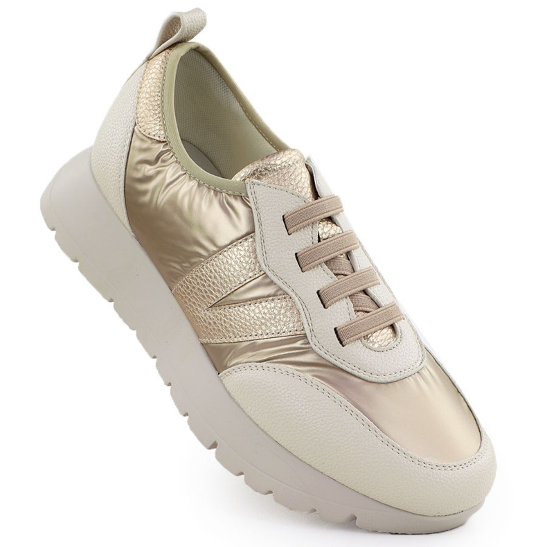 Zapatos deportivos metálicos de mujer Beige Golden Vinceza 58510 dorado