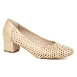 Exquisite Bombas de cuero abiertas en un tacón estable 1622ex beige