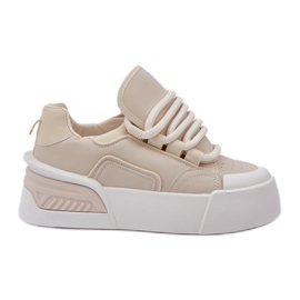 Zapatillas para mujeres con cordones gruesos en la plataforma beige