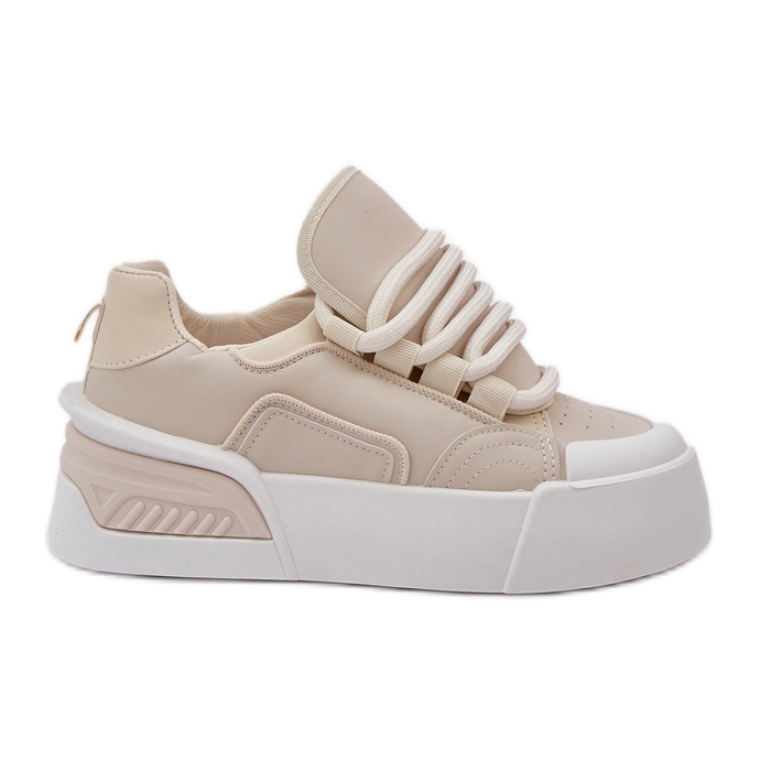 Zapatillas para mujeres con cordones gruesos en la plataforma beige