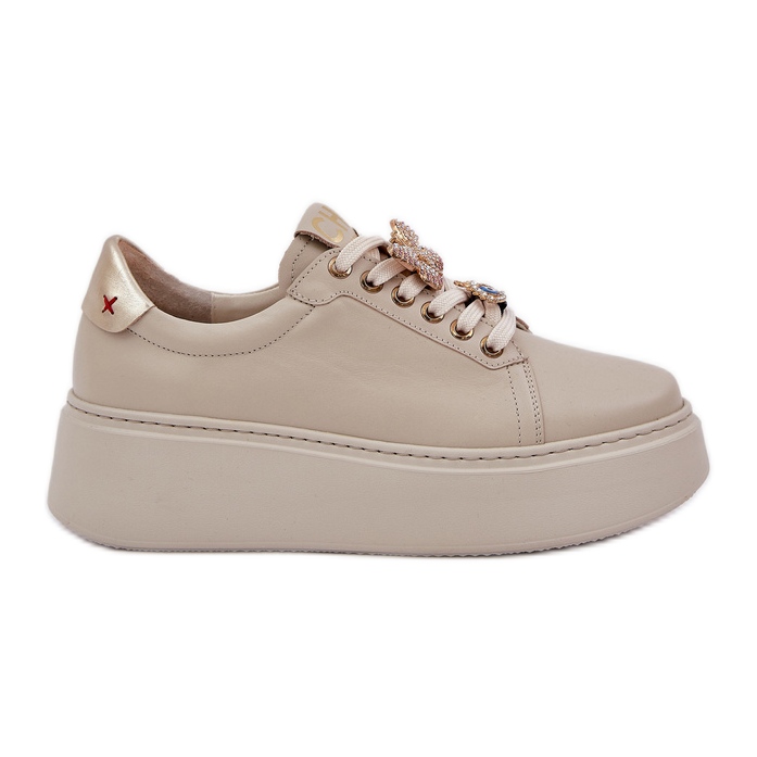Zapatillas de cuero para mujeres en la plataforma con decoraciones de mendigo ligero de Chebello 4292 beige Zapatillas de cuero para mujeres en la plataforma con decoraciones de mendigo ligero de Chebello 4292 beige