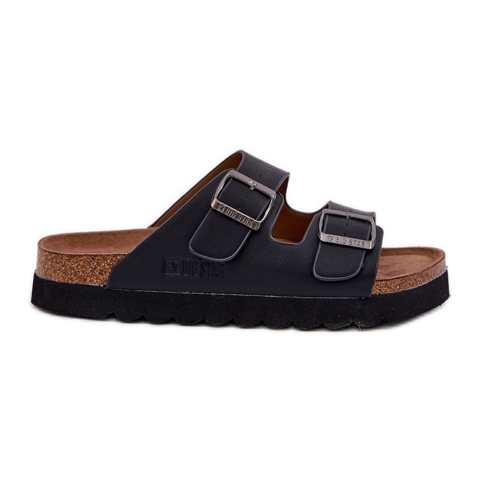 Zapatillas para hombres livianas con hebillas de cuero ecológica Big Star NN174531 Negro