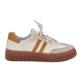 Zazoo N1068S6 Cuero de cuero Low Women's Sneakers en la plataforma beige